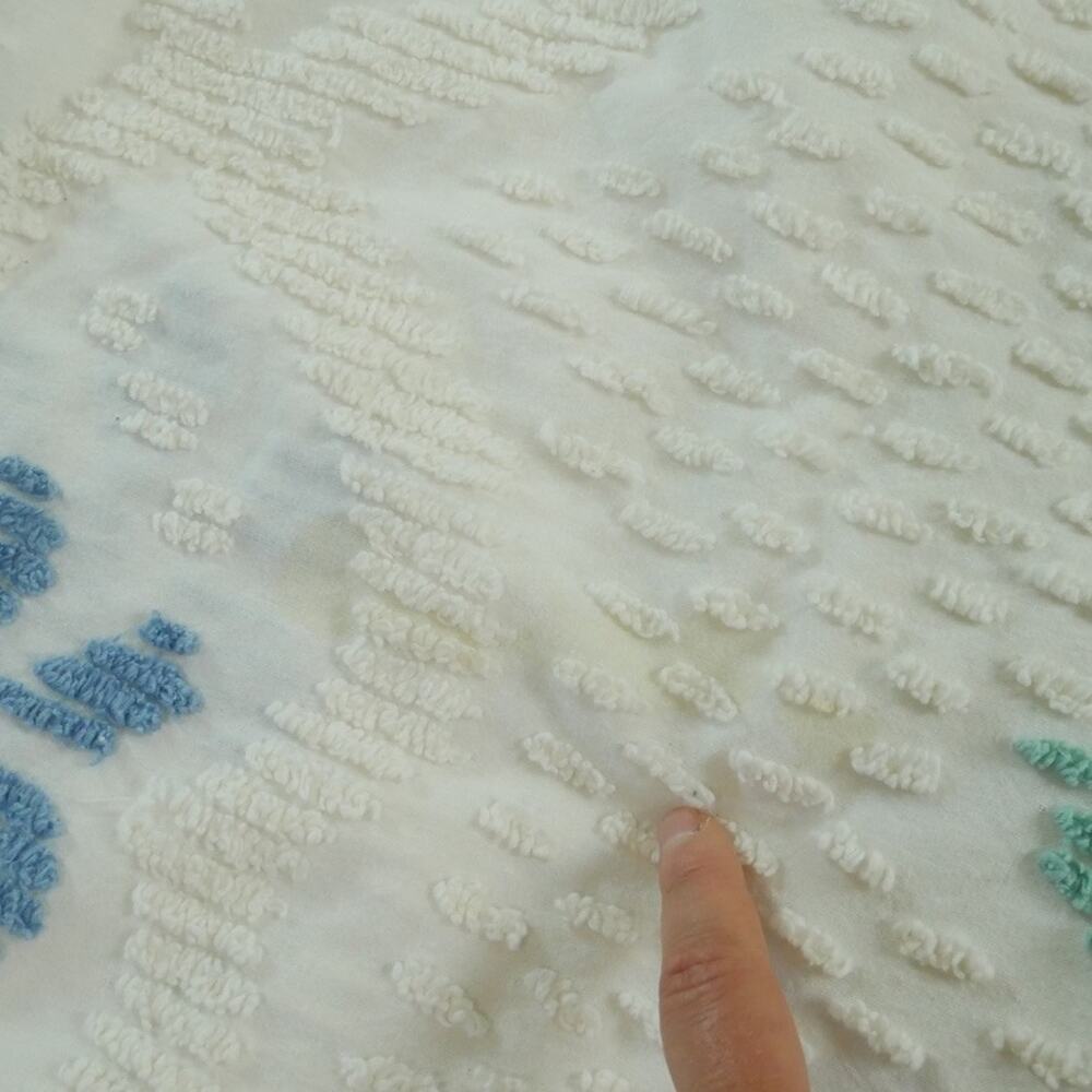Vintage Chenille Coverlet Blue White Fringe Queen ? King ? 93 x 118 Cottagecore - Picture 5 of 15
